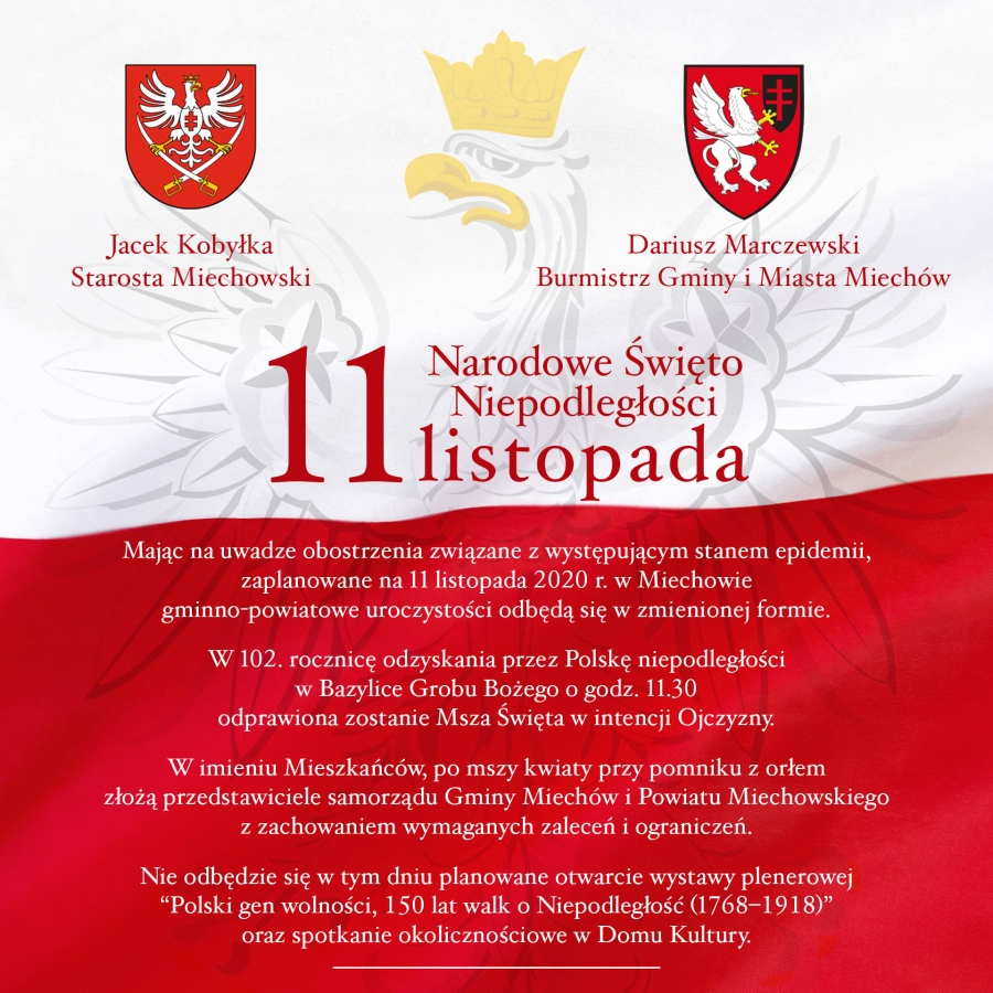 Program obchodów Narodowego Święta Niepodległości 11 listopad 2020